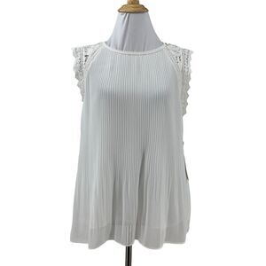 Laundry by Shelli Segal Top Womens M Medium White Accordion Pleated Lace Sleeves